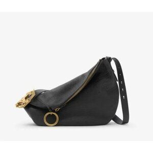 Burberry Medium Knight Hobo Grainy Leather Shoulder Bag Black 8075255